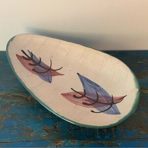 Pedestal Decorative Bowl Stamped W. Germany 1063-31 Vintage Turquoise Leaves